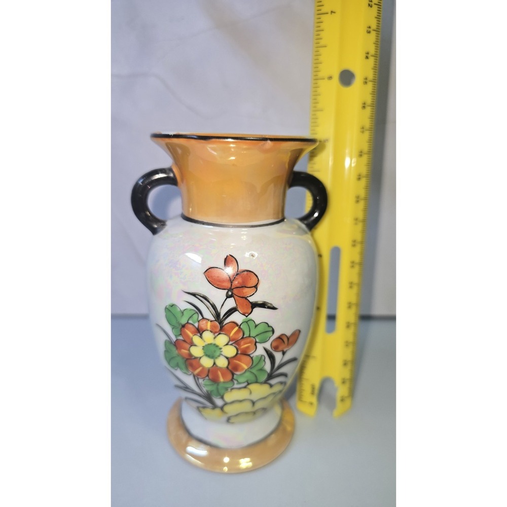 Vintage Japanese Lusterware Ceramic Bud Vase Flowers With Black Handles... - Picture 4 of 7